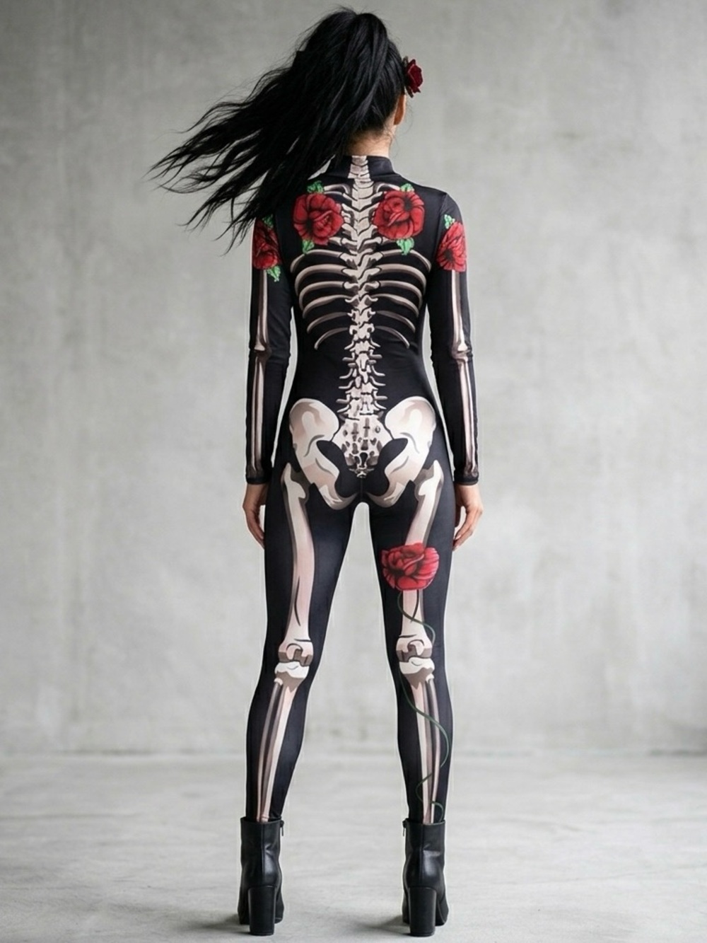 🌹🥀Día de los Muertos Skeleton & Rose Catsuit - Picture 2 of 5
